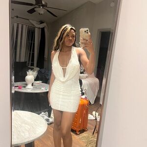 Oh Polly Cream Beaded Gown in White